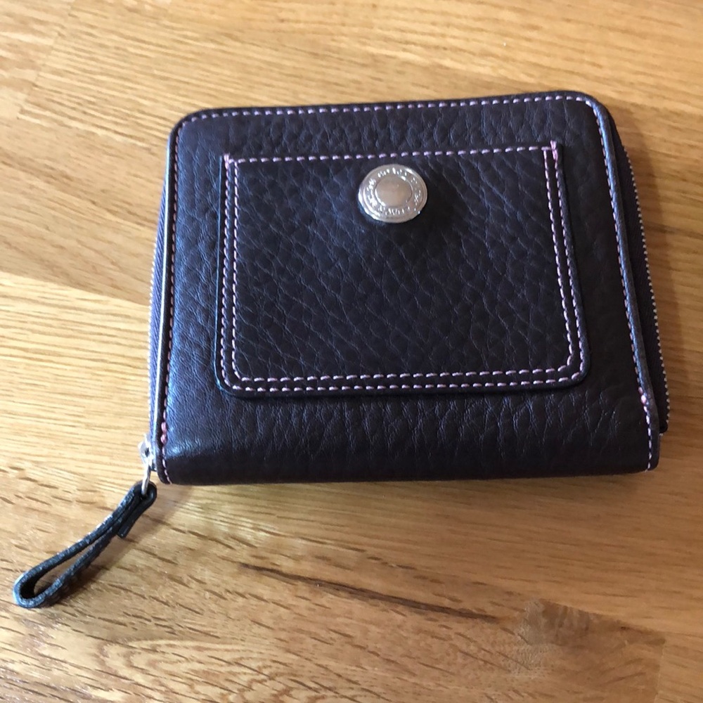 Coach Brown Wallet with Light Pink Stitching